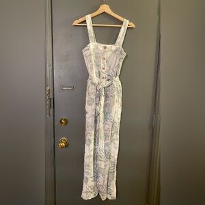 H&M Tropical Leaf Linen Blend Jumpsuit with Pockets EUC